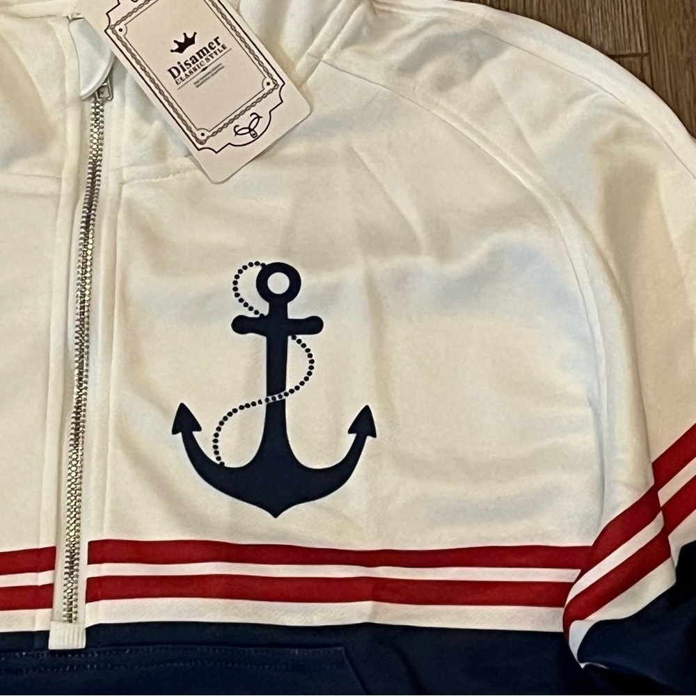 Y2K Nautical ANCHOR Half Zip Hoodie Jacket Pullover Cropped Women's XL Oversized - Picture 6 of 16